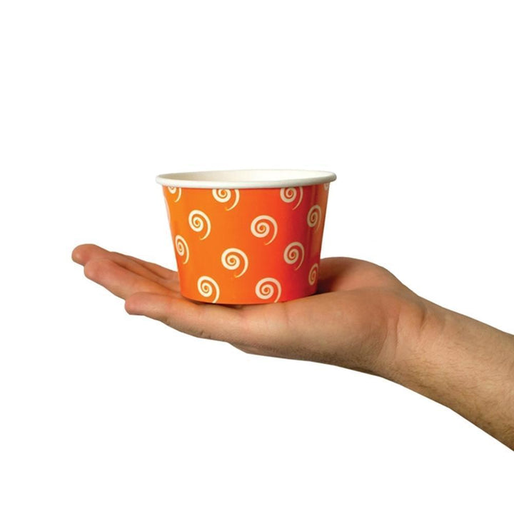 UNIQIFY® 8 oz Orange Swirls and Twirls Ice Cream Cups - Frozen Dessert Supplies 08ORNGSW&TCUP