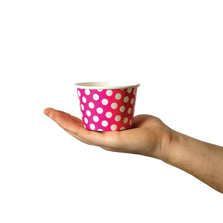 UNIQIFY® 8 oz Pink Polka Dotty Ice Cream Cups - 08PINKPKDTCUP