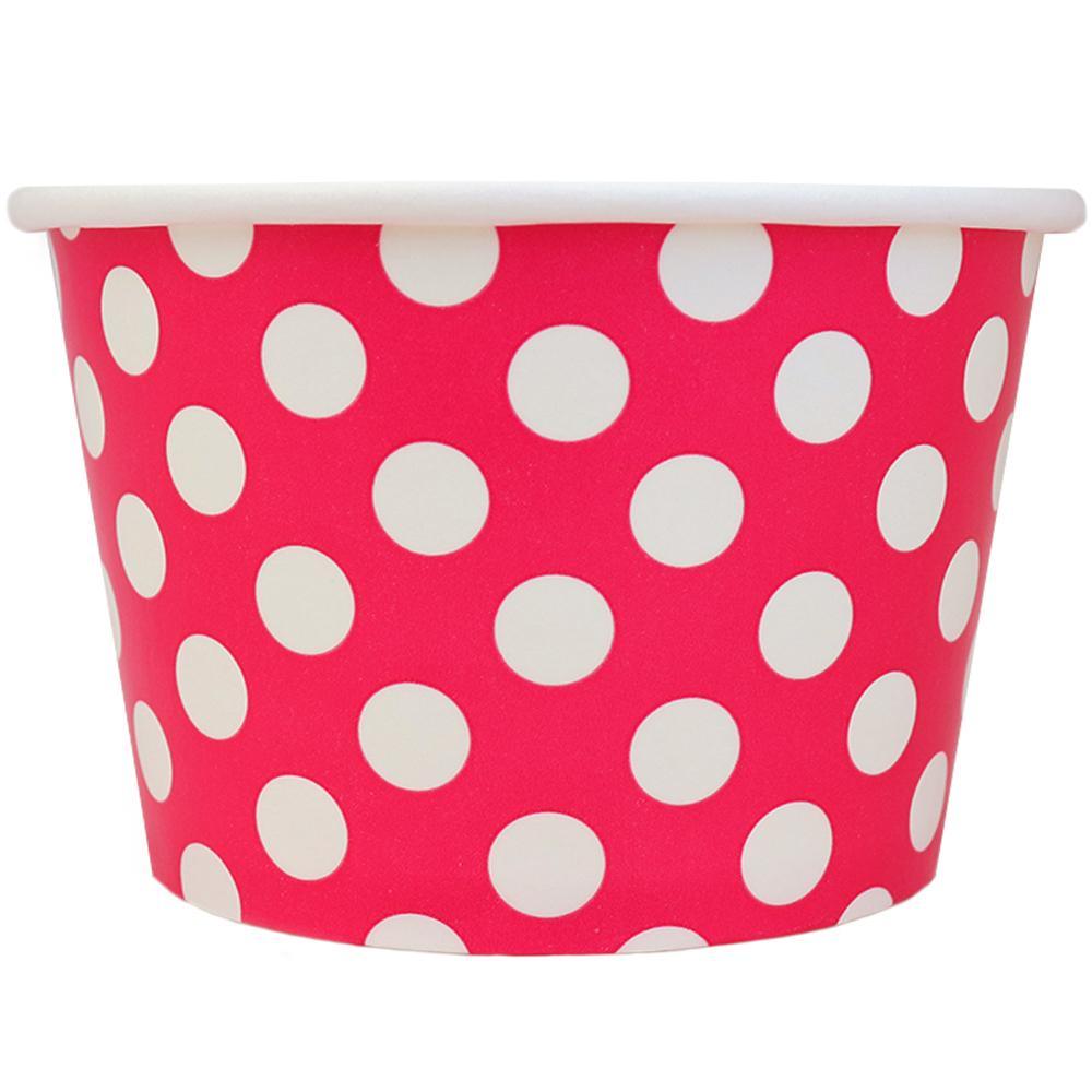UNIQIFY® 8 oz Pink Polka Dotty Ice Cream Cups - Frozen Dessert Supplies 08PINKPKDTCUP
