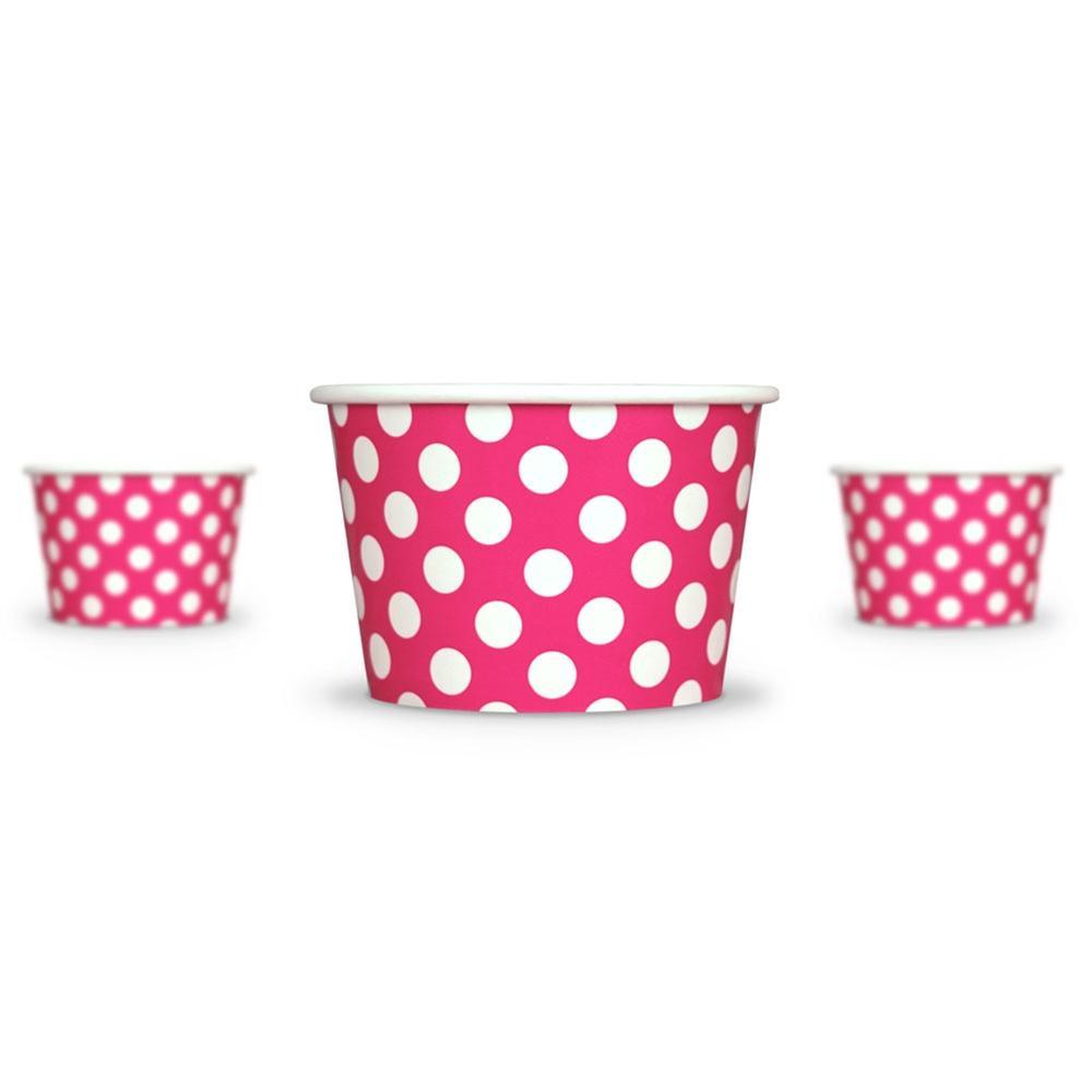 UNIQIFY® 8 oz Pink Polka Dotty Ice Cream Cups - Frozen Dessert Supplies