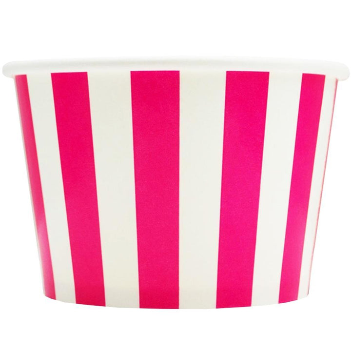 UNIQIFY® 8 oz Pink Striped Madness Ice Cream Cups - Frozen Dessert Supplies 08PINKSMADCUP