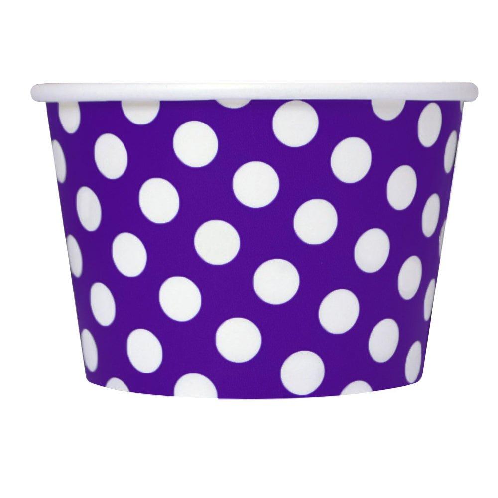 UNIQIFY® 8 oz Purple Polka Dotty Ice Cream Cups - Frozen Dessert Supplies 08PRPLPKDTCUP