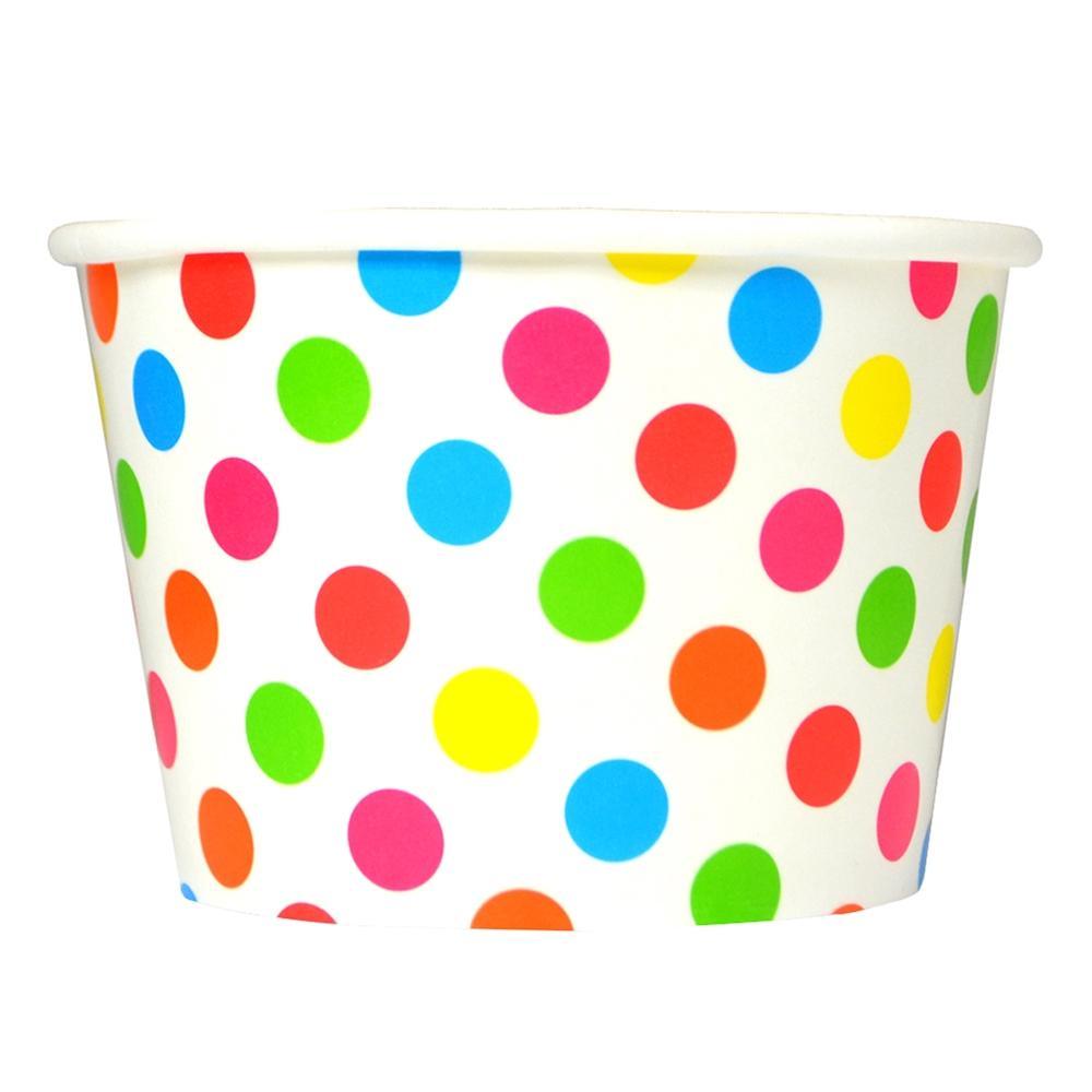UNIQIFY® 8 oz Rainbow Polka Dotty Ice Cream Cups - Frozen Dessert Supplies 08RNBWPKDTCUP
