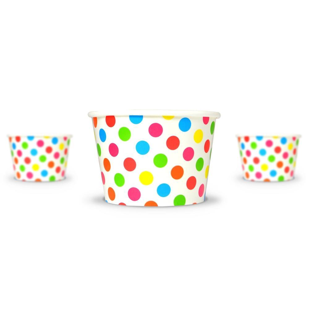 UNIQIFY® 8 oz Rainbow Polka Dotty Ice Cream Cups - Frozen Dessert Supplies 08RNBWPKDTCUP