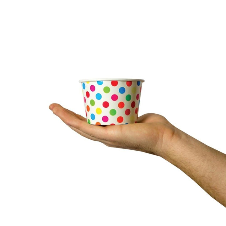 UNIQIFY® 8 oz Rainbow Polka Dotty Ice Cream Cups - 08RNBWPKDTCUP