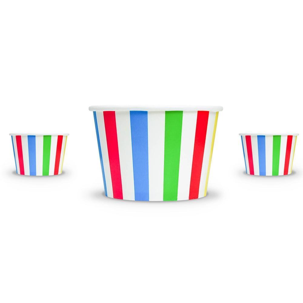 UNIQIFY® 8 oz Rainbow Striped Madness Ice Cream Cups - Frozen Dessert Supplies 08RNBWSMADCUP
