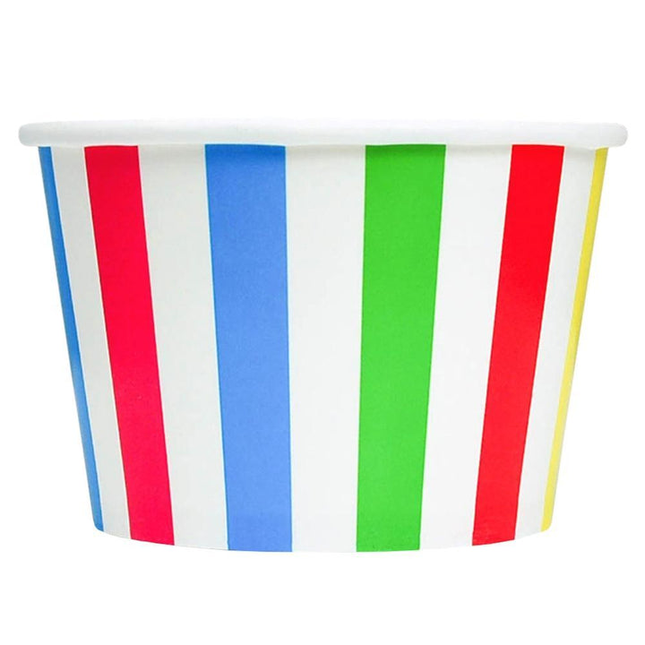 UNIQIFY® 8 oz Rainbow Striped Madness Ice Cream Cups - Frozen Dessert Supplies 08RNBWSMADCUP