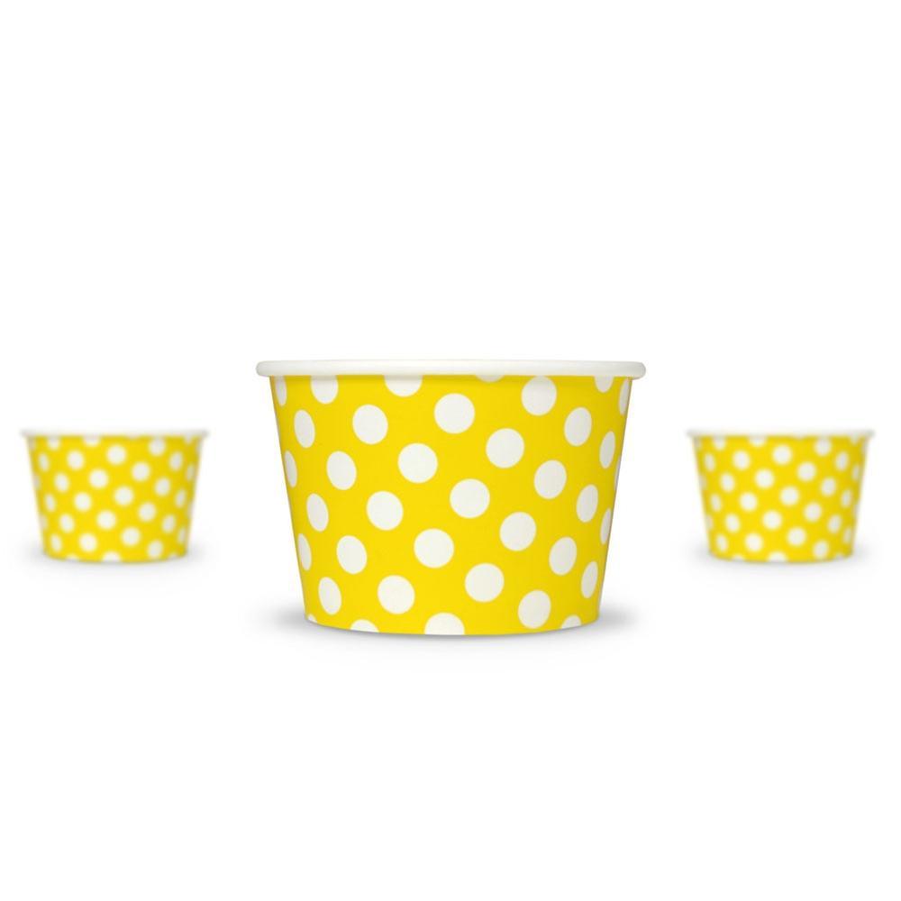 UNIQIFY® 8 oz Yellow Polka Dotty Ice Cream Cups - Frozen Dessert Supplies
