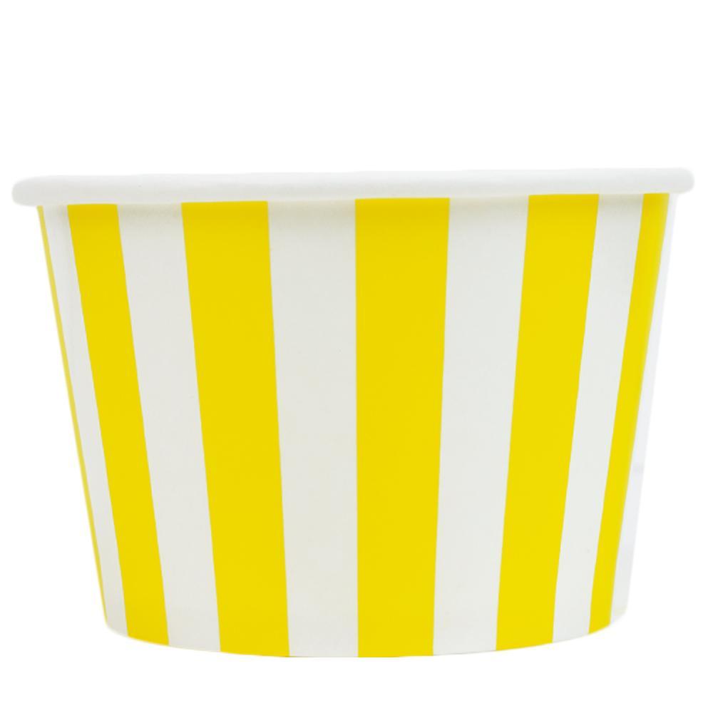 UNIQIFY® 8 oz Yellow Striped Madness Ice Cream Cups - Frozen Dessert Supplies