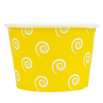 UNIQIFY® 8 oz Yellow Swirls and Twirls Ice Cream Cups - Frozen Dessert Supplies