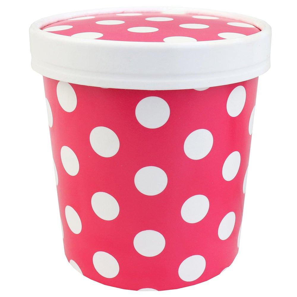 UNIQIFY® Pint 16 oz Pink Polka Dotty Ice Cream To Go Containers With Non-Vented Lids - Frozen Dessert Supplies 98130